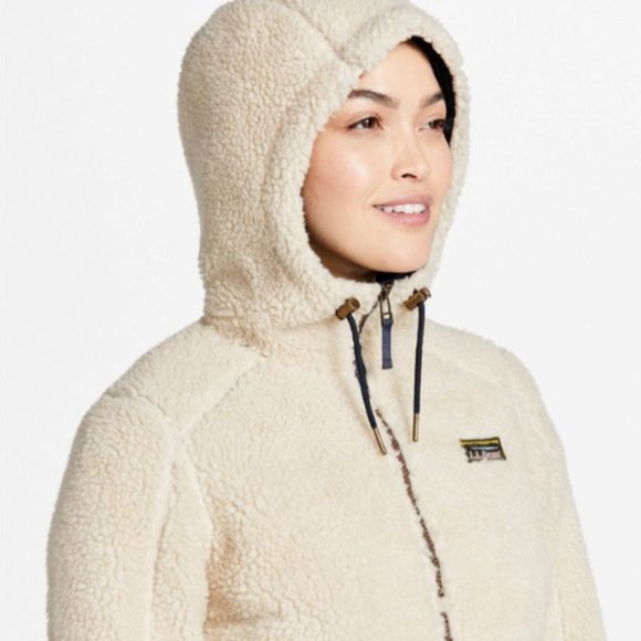 NEW L.L. Bean Women's Mountain Pile Fleece Hoodie in Natural Size M#2245 - Picture 4 of 10